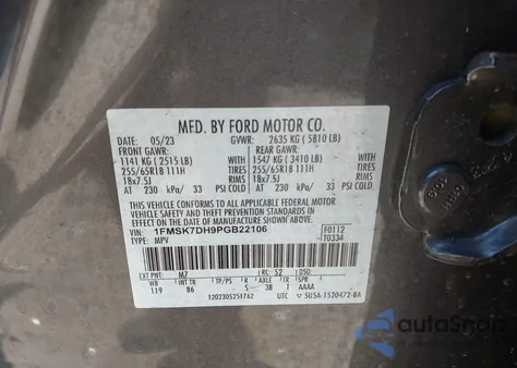 2023 Ford Explorer Xlt z USA, uszkodzony, nr VIN 1FMSK7DH9PGB22106